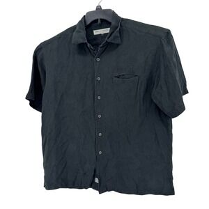 Quiksilver Edition Shirt Mens Large Black Silk Linen Tropical Palm Leaf Aloha